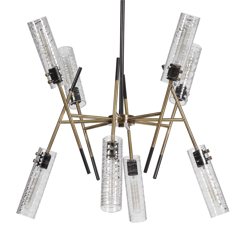 Uttermost Telesto 8-Light Steel and Glass Linear Pendant in Black/Brass