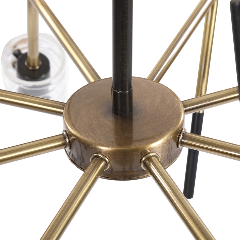 Uttermost Telesto 8-Light Steel and Glass Linear Pendant in Black/Brass