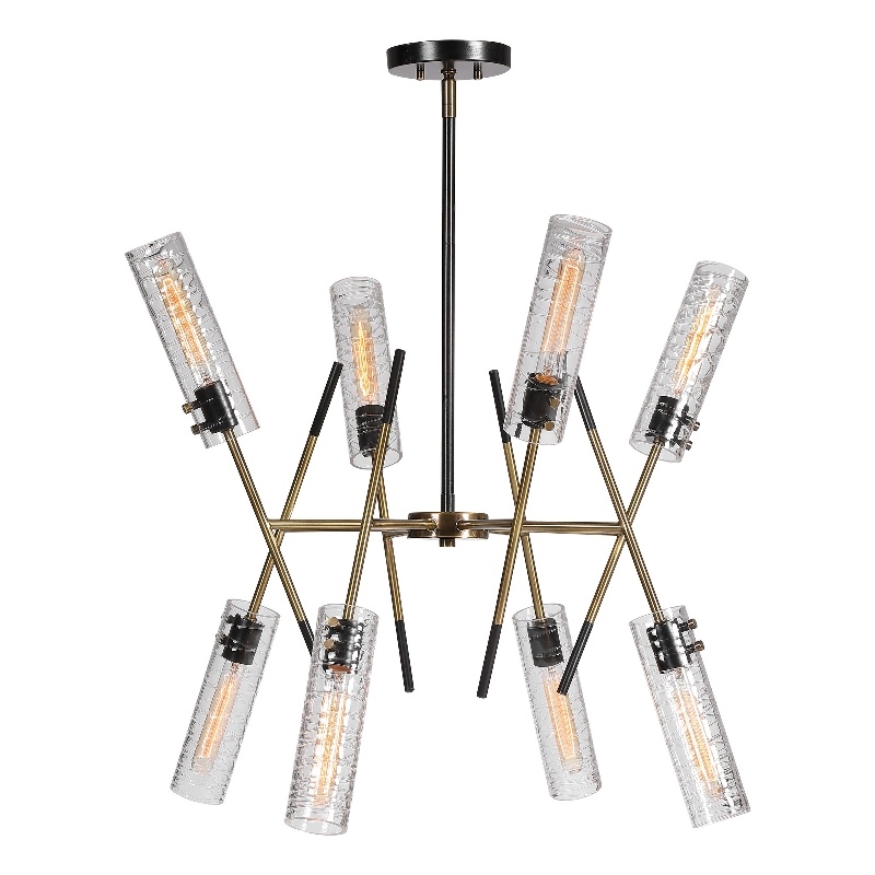 Uttermost Telesto 8-Light Steel and Glass Linear Pendant in Black/Brass