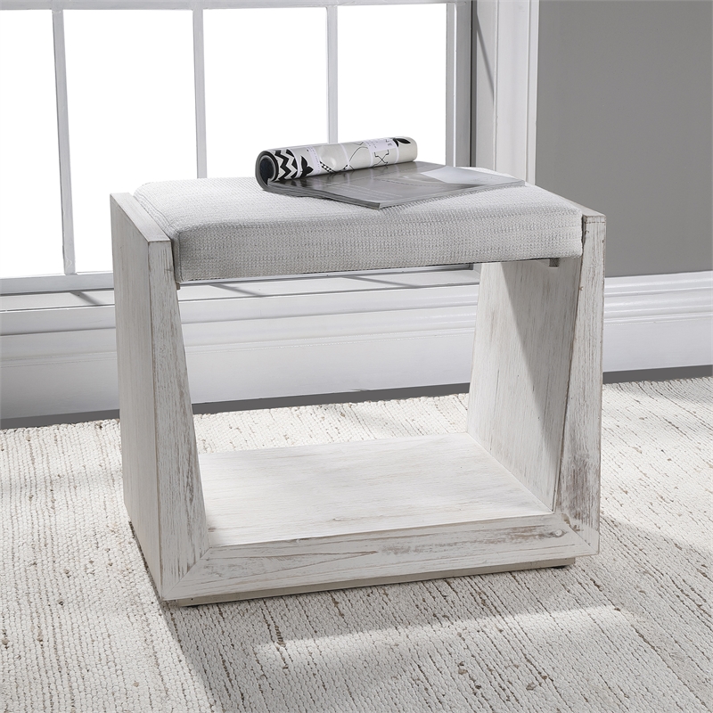 Uttermost Cabana Iron Wood and Fabric Small Bench in White/Woodtone