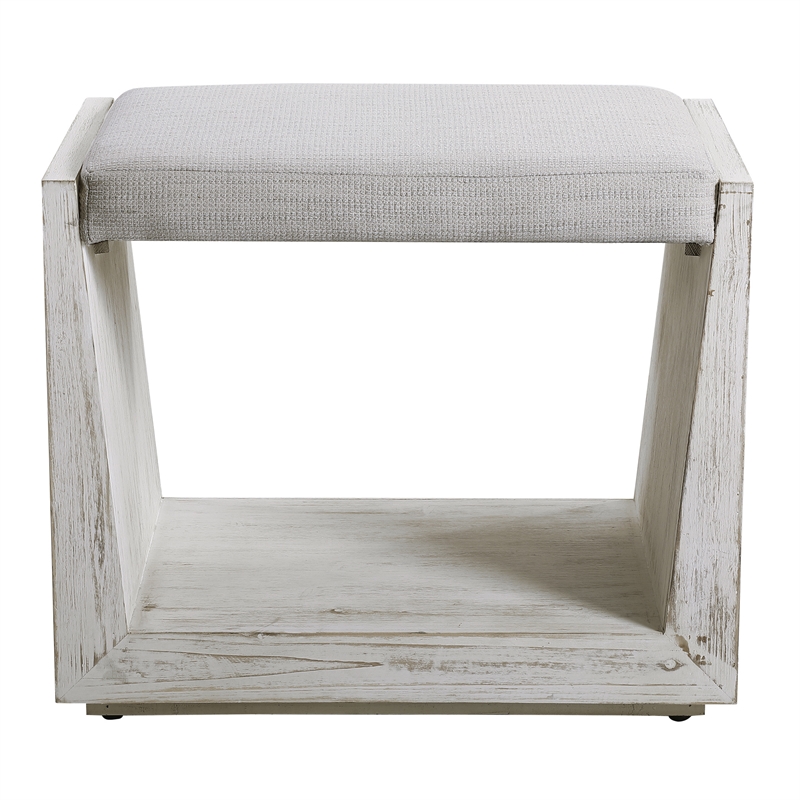 Uttermost Cabana Iron Wood and Fabric Small Bench in White/Woodtone