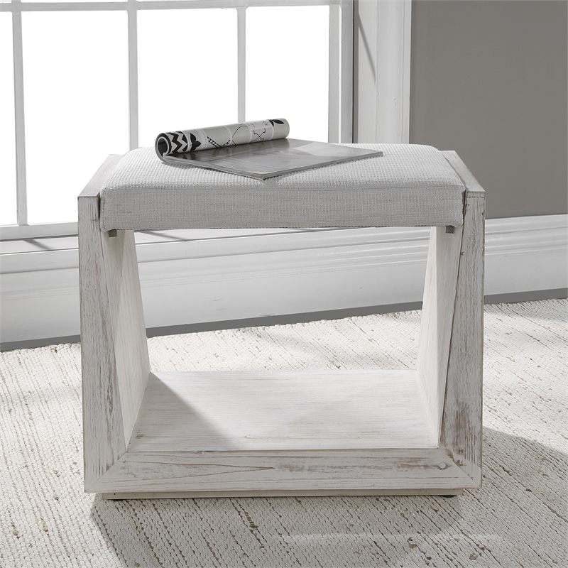 Uttermost Cabana Iron Wood and Fabric Small Bench in White/Woodtone