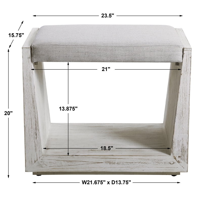 Uttermost Cabana Iron Wood and Fabric Small Bench in White/Woodtone