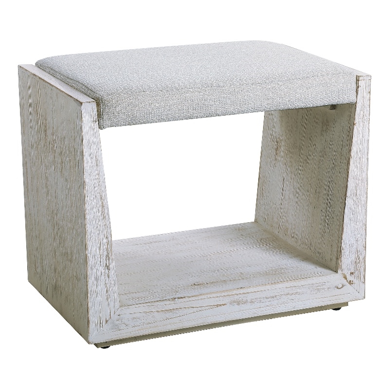 Uttermost Cabana Iron Wood and Fabric Small Bench in White/Woodtone