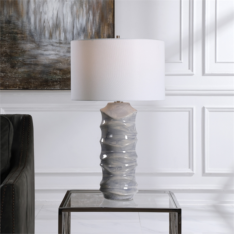 Uttermost Waves Transitional Ceramic Metal and Fabric Table Lamp in Blue/White
