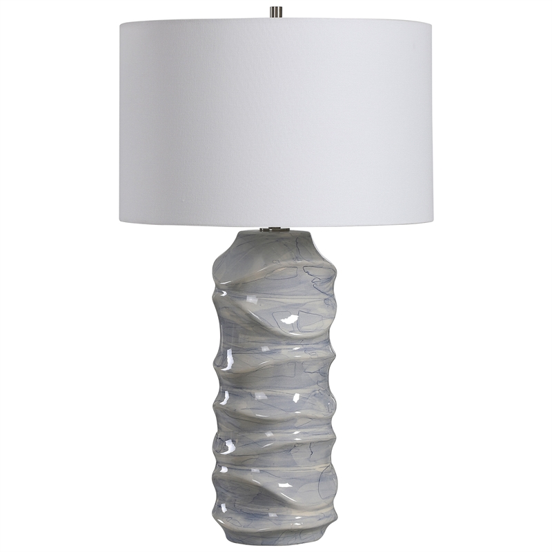 Uttermost Waves Transitional Ceramic Metal and Fabric Table Lamp in Blue/White