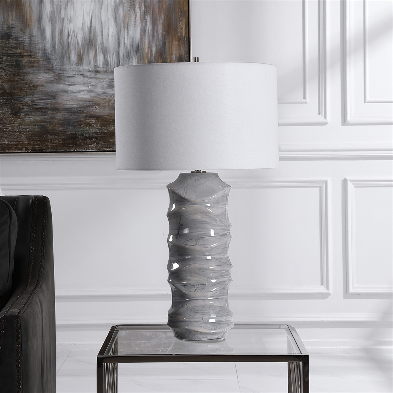 Uttermost Waves Transitional Ceramic Metal and Fabric Table Lamp in Blue/White