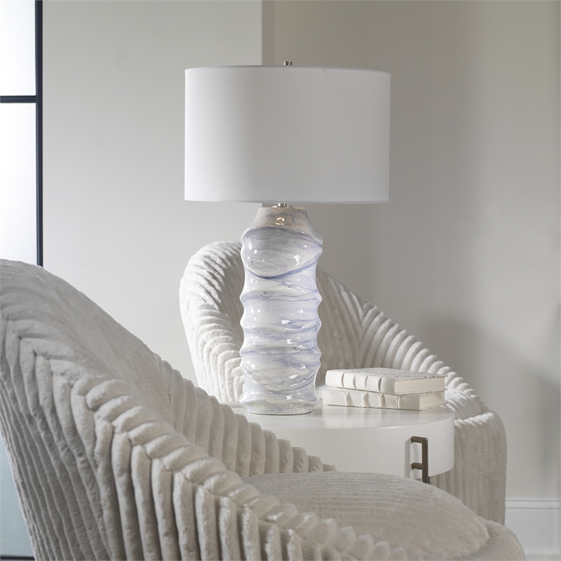 Uttermost Waves Transitional Ceramic Metal and Fabric Table Lamp in Blue/White