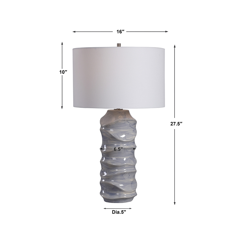 Uttermost Waves Transitional Ceramic Metal and Fabric Table Lamp in Blue/White