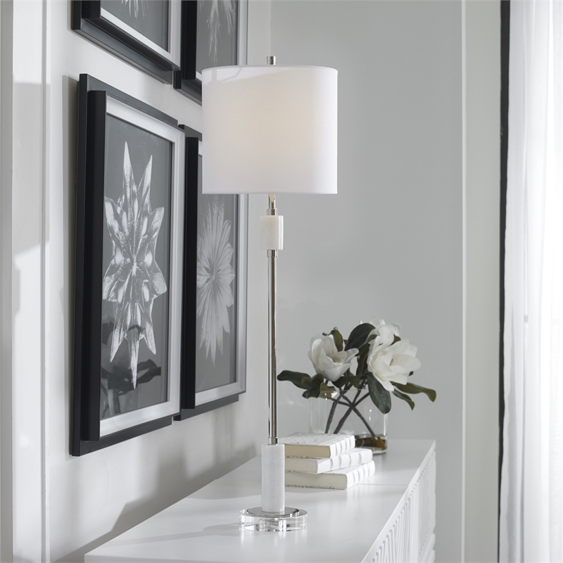 Uttermost Sussex Traditional Crystal and Metal Buffet Lamp in Nickel/White