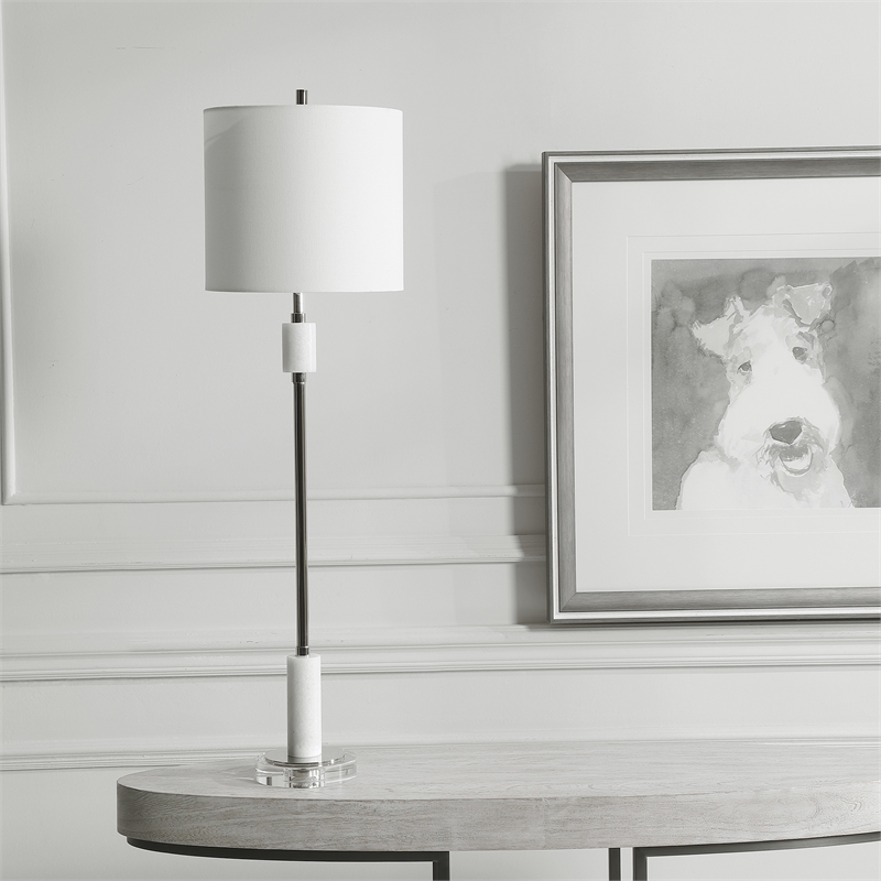 Uttermost Sussex Traditional Crystal and Metal Buffet Lamp in Nickel/White