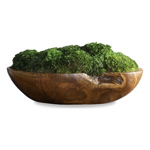 Uttermost Kinsale Teak Wood Moss and Foam Centerpiece in Green/Woodtone