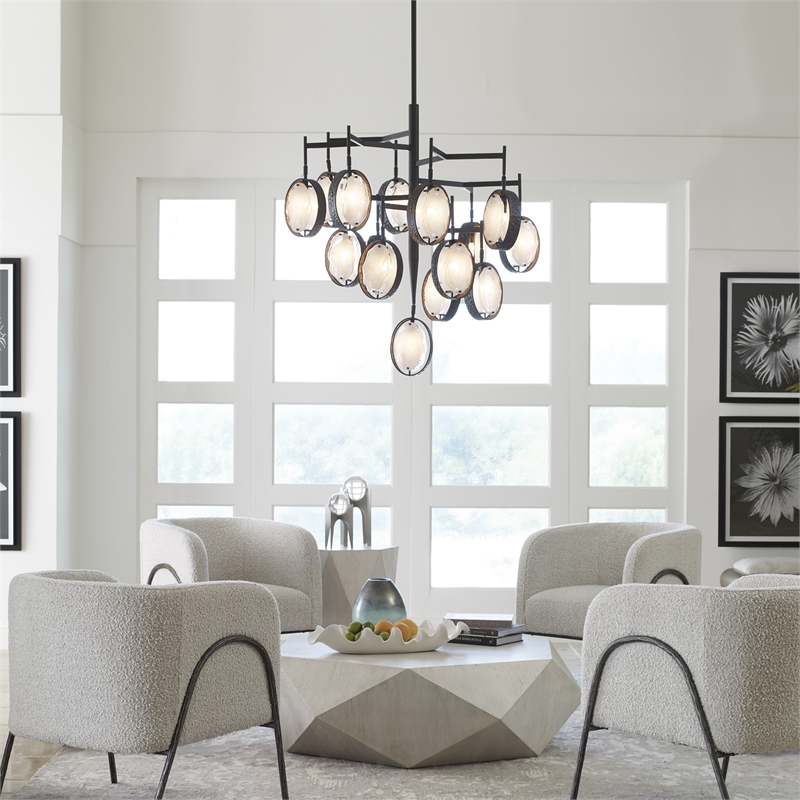 Uttermost Maxin 15-Light Steel and Glass Large Chandelier in Bronze/Black