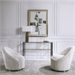 Uttermost Crue Wood Stainless Steel and Fabric Swivel Chair in White