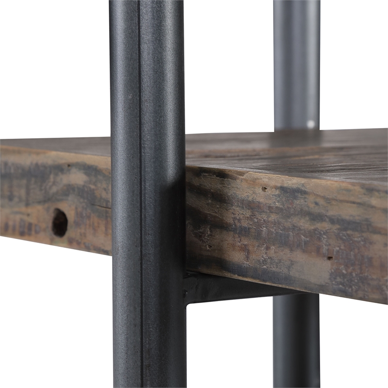 Uttermost Stilo Farmhouse Boat Wood Plywood and Steel Etagere in Brown/Gray