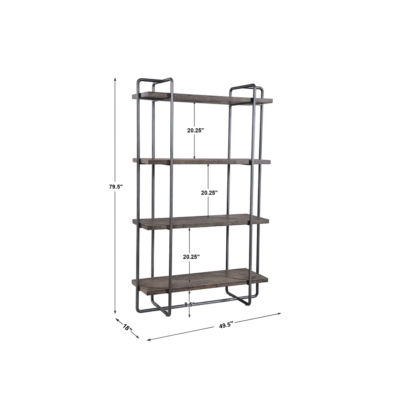 Uttermost Stilo Farmhouse Boat Wood Plywood and Steel Etagere in Brown/Gray