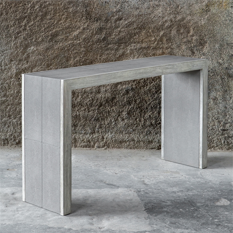 Uttermost Aerina Faux Shagreen and Wood Console Table in Aged Gray/White
