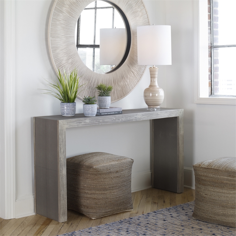 Uttermost Aerina Faux Shagreen and Wood Console Table in Aged Gray/White