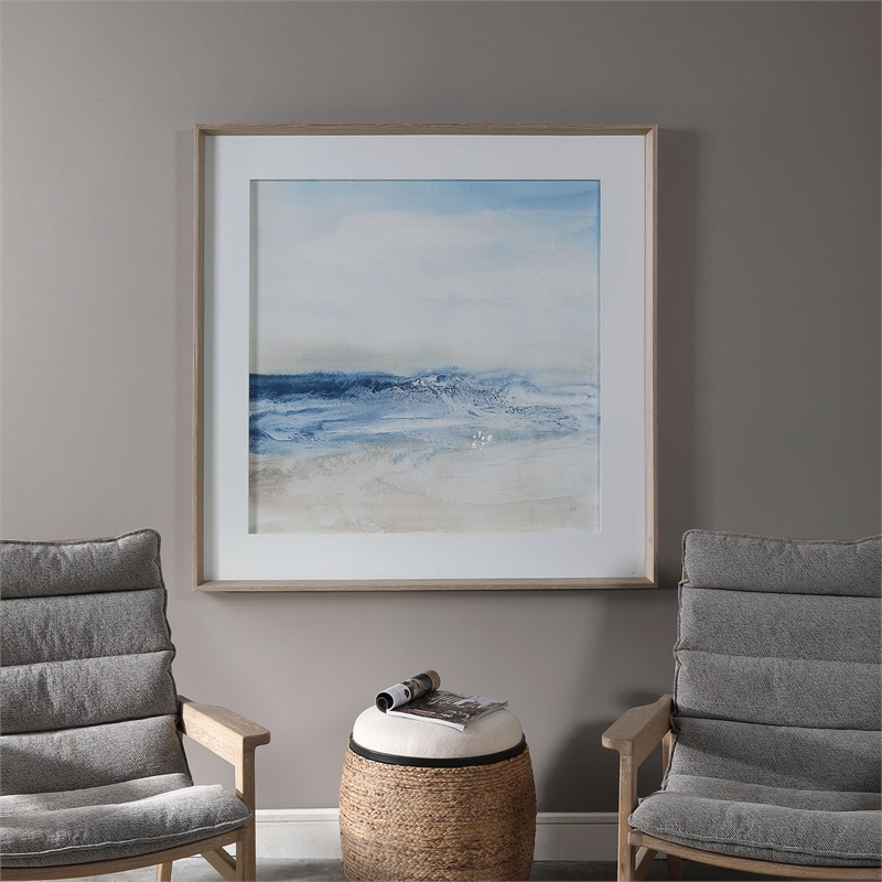 Uttermost Surf And Sand Wood Glass and Paper Framed Print in Blue/Brown/White