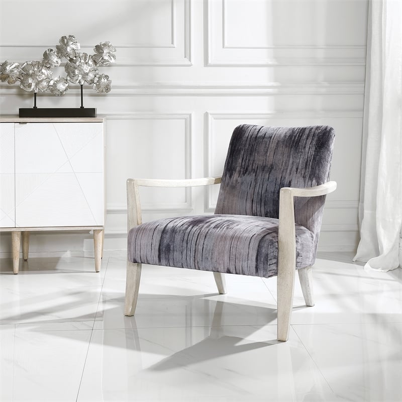 Uttermost Watercolor Contemporary Fabric and Wood Accent Chair in Blue/Gray