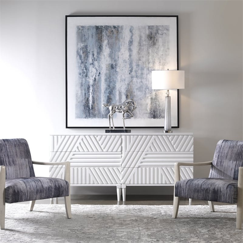 Uttermost Watercolor Contemporary Fabric and Wood Accent Chair in Blue/Gray