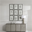 Uttermost Farmhouse Florals Iron Glass Cotton Prints in Black/White (Set of 9)