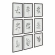 Uttermost Farmhouse Florals Iron Glass Cotton Prints in Black/White (Set of 9)