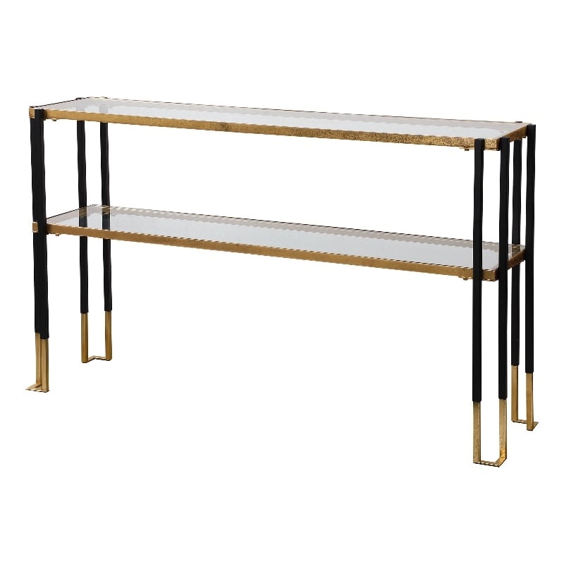 Uttermost Kentmore Contemporary Iron and Glass Console Table in Black/Gold