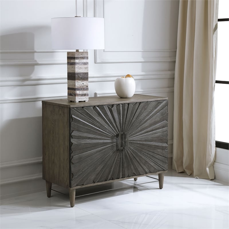 Uttermost Shield 2-Door Farmhouse Wood and Metal Cabinet in Brown/Gray