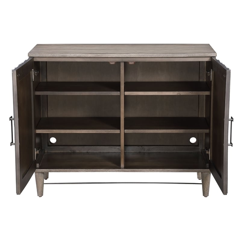 Uttermost Shield 2-Door Farmhouse Wood and Metal Cabinet in Brown/Gray