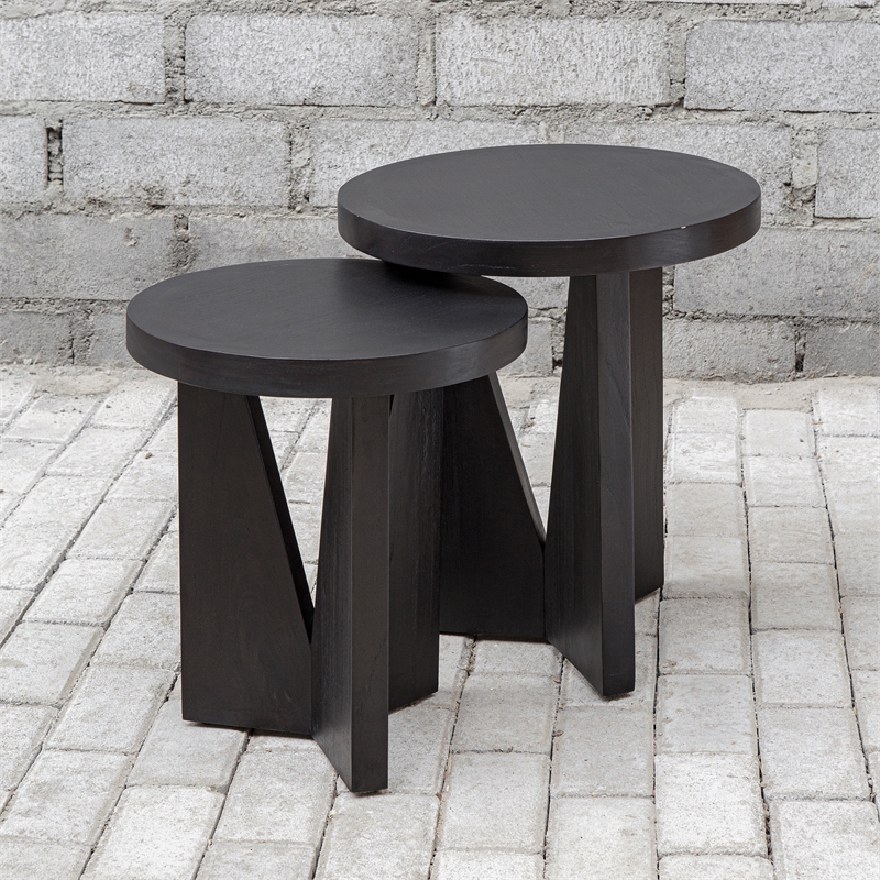 Uttermost Nadette Contemporary Wood Nesting Tables in Black/Woodtone (Set of 2)