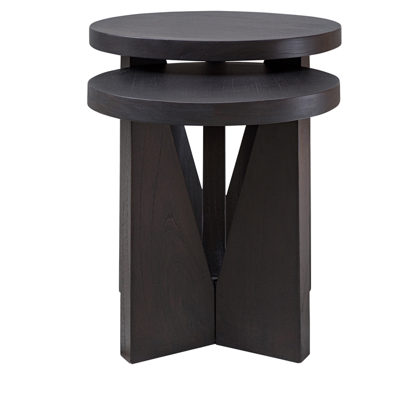 Uttermost Nadette Contemporary Wood Nesting Tables in Black/Woodtone (Set of 2)