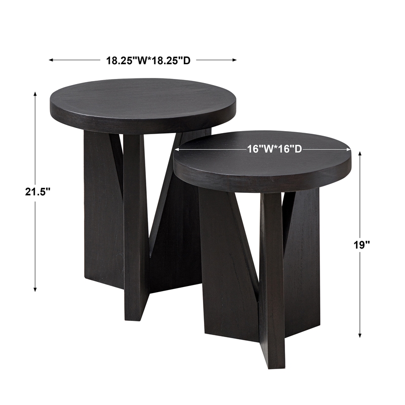 Uttermost Nadette Contemporary Wood Nesting Tables in Black/Woodtone (Set of 2)