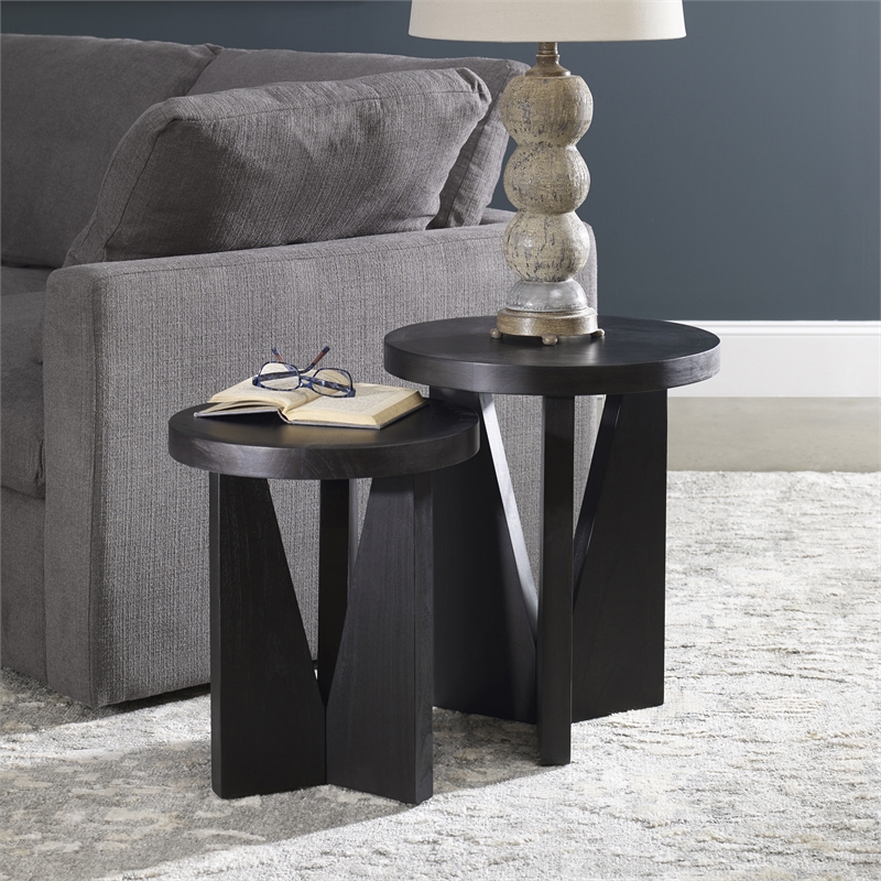Uttermost Nadette Contemporary Wood Nesting Tables in Black/Woodtone (Set of 2)