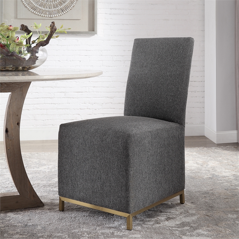 Uttermost Gerard Wood and Fabric Armless Chairs in Brass/Gray (Set of 2)