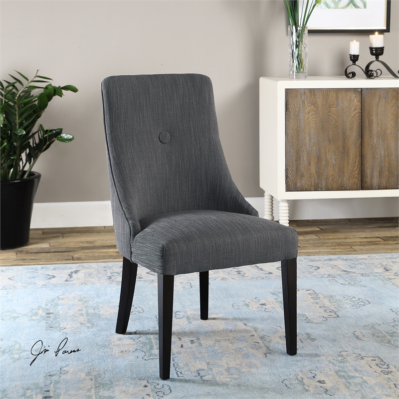Uttermost Patamon Fabric Upholstered Dining Chair in Gray/Woodtone (Set of 2)