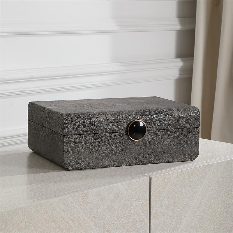 Uttermost Lalique Contemporary Wood Faux Shagreen Art Deco Box in Gray