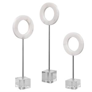 Uttermost Coin Toss Marble Crystal and Iron Rings in White (Set of 3)