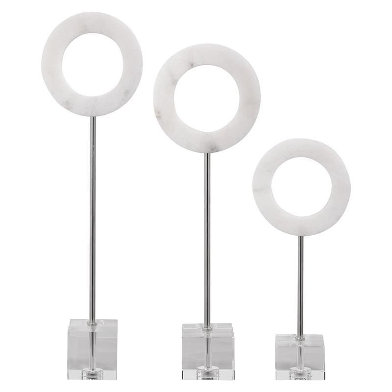 Uttermost Coin Toss Marble Crystal and Iron Rings in White (Set of 3)
