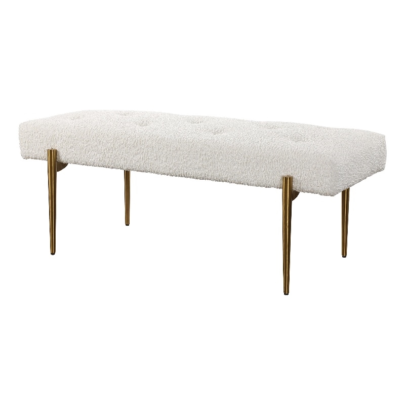 Uttermost Olivier Contemporary Fabric and Stainless Steel Bench in White