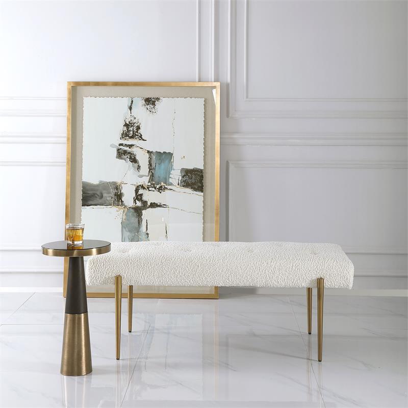 Uttermost Olivier Contemporary Fabric and Stainless Steel Bench in White