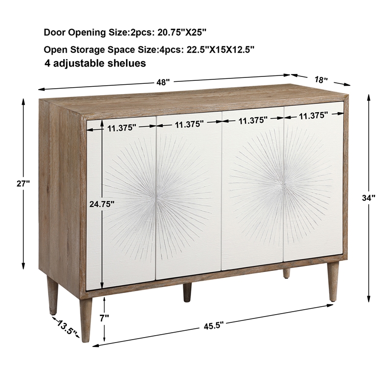 Uttermost Dani 4-Door Contemporary Wood Cabinet in White/Woodtone