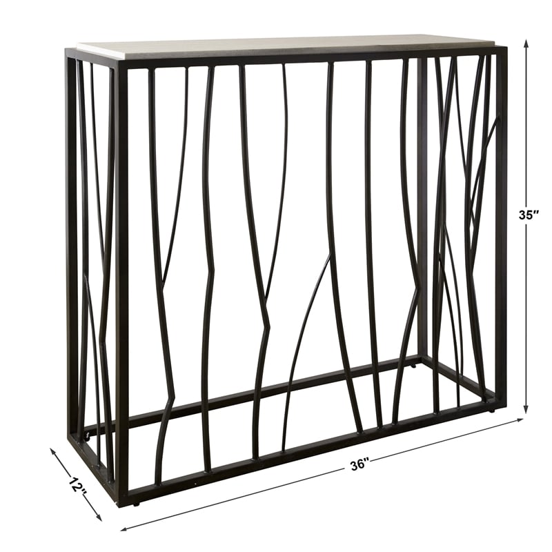 Uttermost Reed Transitional Metal and Stone Console Table in Black/Brown