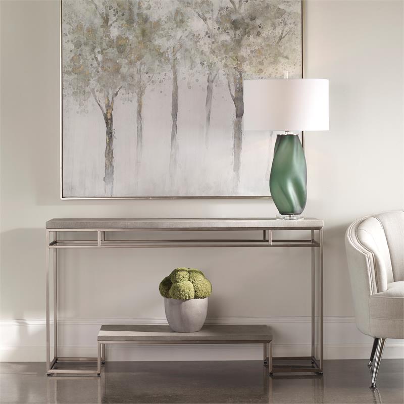 Uttermost Clea Contemporary Stainless Steel and MDF Wood Console Table in Gray