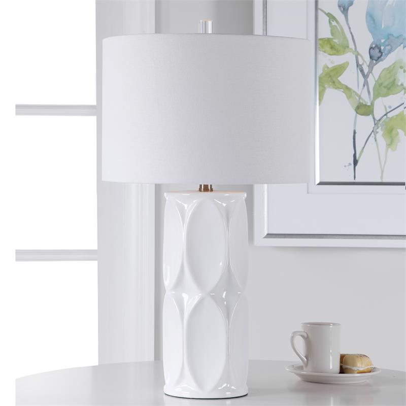 Uttermost Sinclair Contemporary Ceramic Metal and Fabric Table Lamp in White