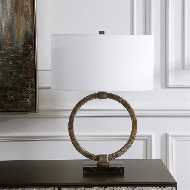uttermost contemporary resin marble iron and fabric table lamp in gold