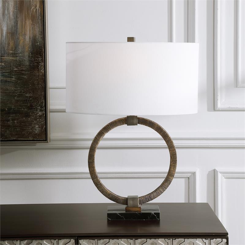 uttermost contemporary resin marble iron and fabric table lamp in gold