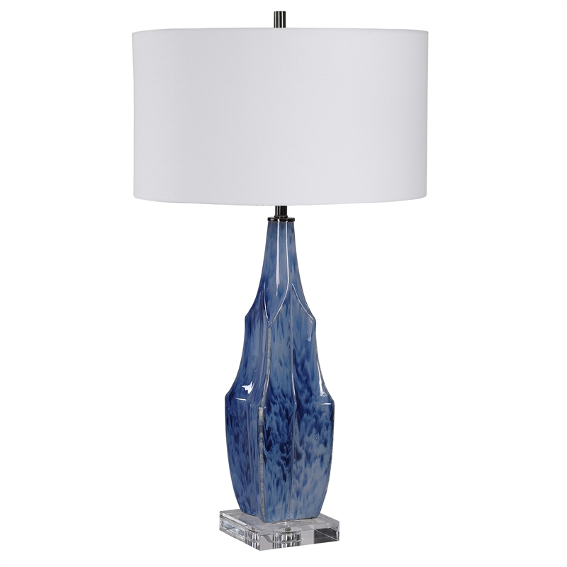 Uttermost Everard Traditional Porcelain Iron and Fabric Table Lamp in Blue