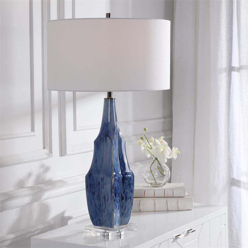 Uttermost Everard Traditional Porcelain Iron and Fabric Table Lamp in Blue