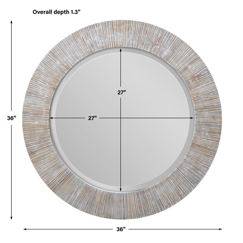 Uttermost Repose Round Coastal Bamboo and Wood Mirror in White